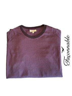 Faconnable Men’s Long Sleeve Crew Neck Tee - Purple + Black Striped - NWOT